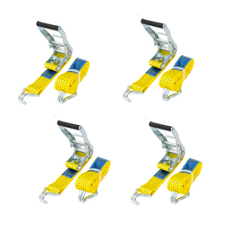 Satz aus vier gelben UNITRAILER 8m/50mm/5t Transportgurten mit Spannvorrichtung