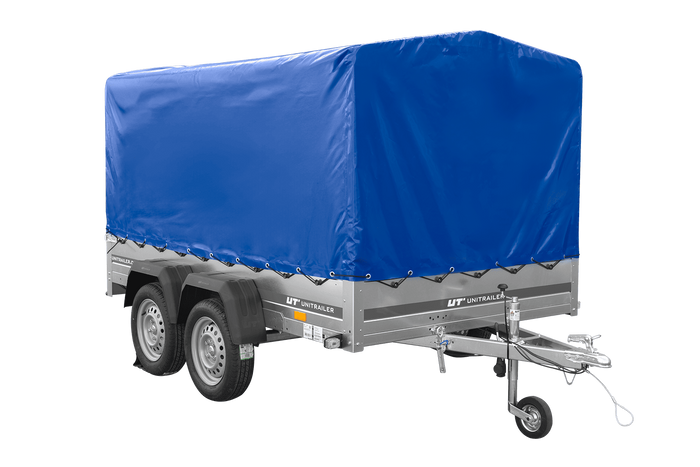 Zweiachsanhänger 264x150 UNITRAILER GARDEN 265/2 KIPP mit Rahmen H-1100 und blauer Plane
