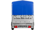 Autotransportanhänger auf Blattfedern 264x125 UNITRAILER GARDEN 264/R KIPP mit Gitterwänden, H-800 Rahmen und blauer Plane