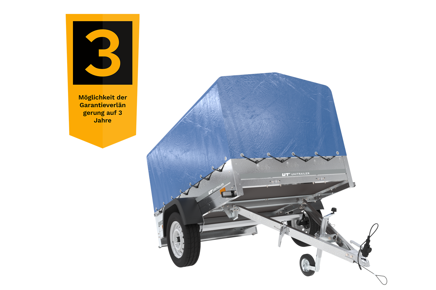 Auto Anhänger 230x125 Garden Trailer 230 KIPP Unitrailer 750 kg mit  Stützrad, blauer Hochplane und Hochspriegel
