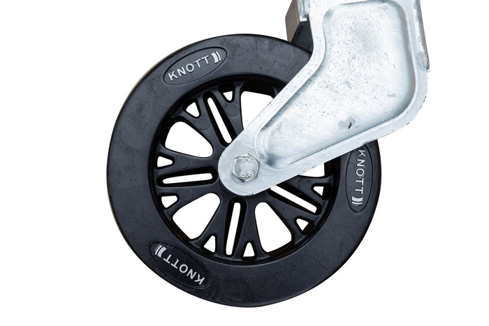 KNOTT TK57 Schwenk-Stützrad mit Halterung500 kg 57 mm 710–1010 mm