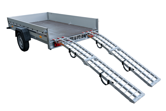 UNITRAILER ALR002 faltbare Rampen aus Aluminium für Anhänger, 221 cm, 680 kg Tragkraft, mit Gurt, 2er-Set