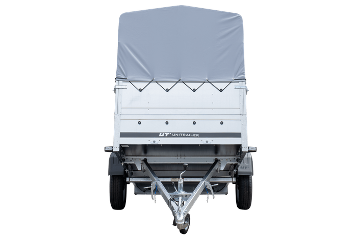 PKW-Anhänger 230x125 UNITRAILER GARDEN 230 KIPP mit Zusatzbordwänden und grauer Hochplane 80 cm