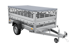 Leichter Anhänger auf Federn 230x125 UNITRAILER FORCE 230/R KIPP mit Gitterwänden, H-0-Rahmen und grauer Plane