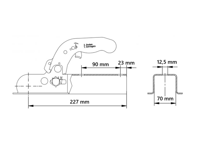 KNOTT K7.5-M Kugelkupplung für 750kg Anhänger mit 70mm Vierkantdeichsel