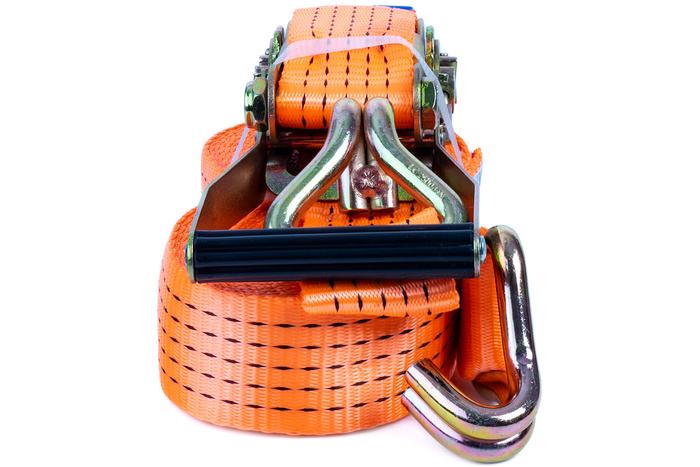 Satz aus vier orangefarbenen UNITRAILER 4m/50mm/5t Transportgurten mit Spannvorrichtung