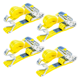 Satz aus vier gelben UNITRAILER 6m/35mm/2t Transportgurten mit Spannvorrichtung