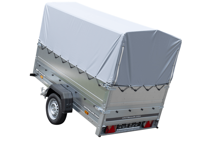 PKW-Anhänger 230x125 UNITRAILER GARDEN 230 KIPP mit Zusatzbordwänden und grauer Hochplane 80 cm