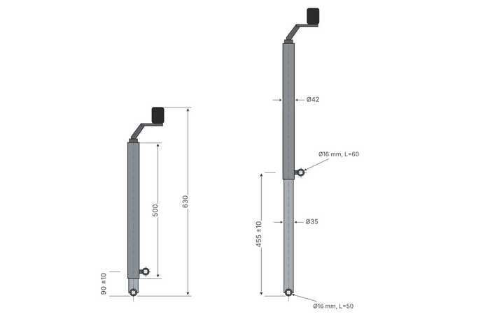 UNITRAILER Kurbelheber zum Kippen und Entladen eines 1000 kg schweren Anhängers (500–865 mm)