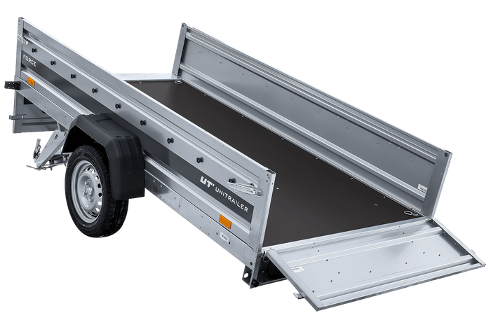 Autotransportanhänger 264x125 UNITRAILER FORCE 264 KIPP mit BIS-Seitenwänden, H-800-Rahmen und blauer Plane